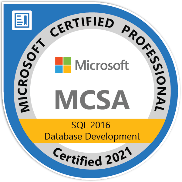 MCSA SQL 2016 Database Development Badge
